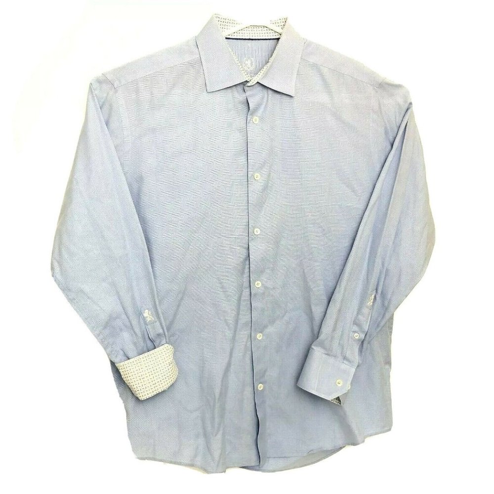 Bugatchi Mens Blue Patterned Classic Fit Size 17